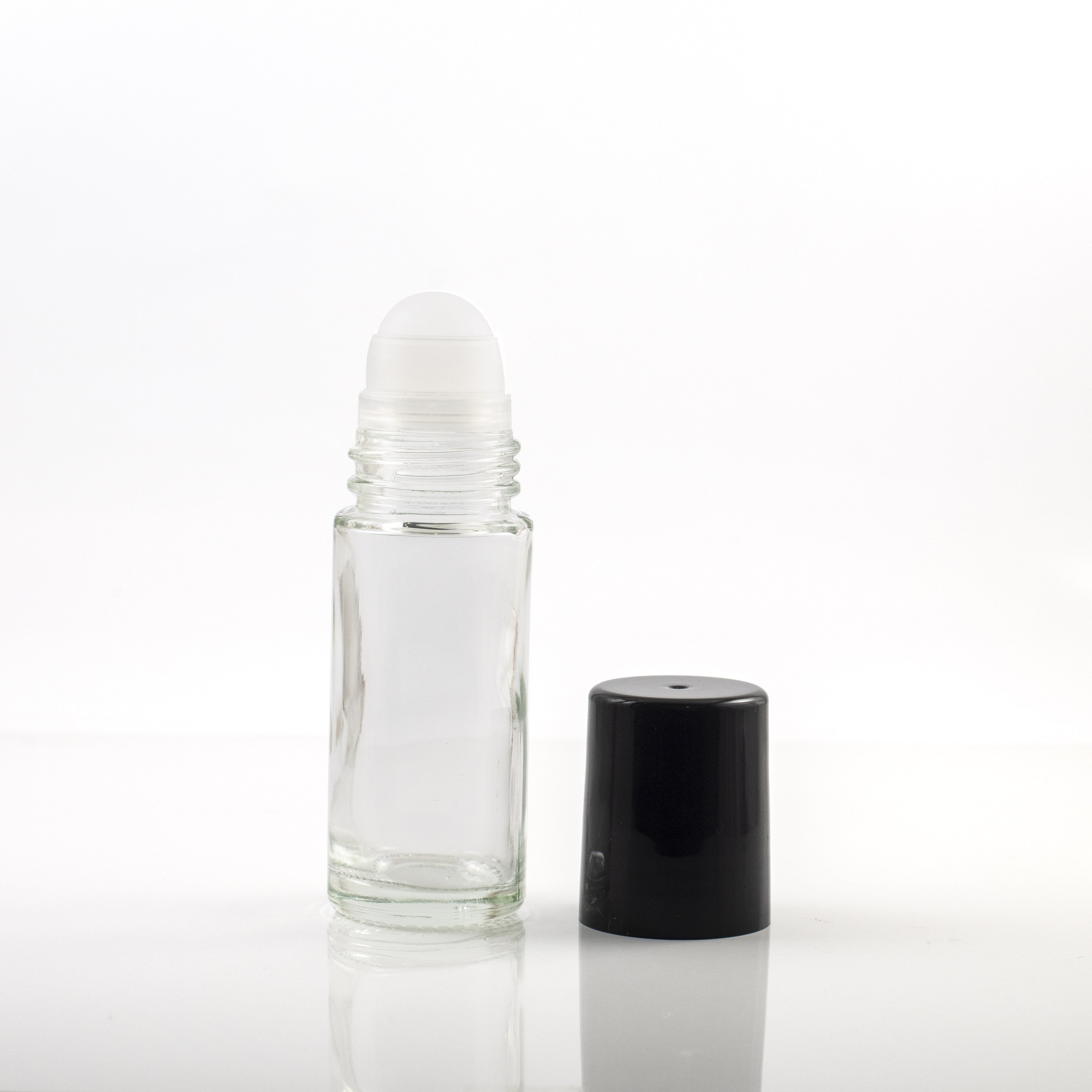 30 ml-es (2 darab) átlátszó Jumbo Roll-on üvegek, fekete kupakokkal