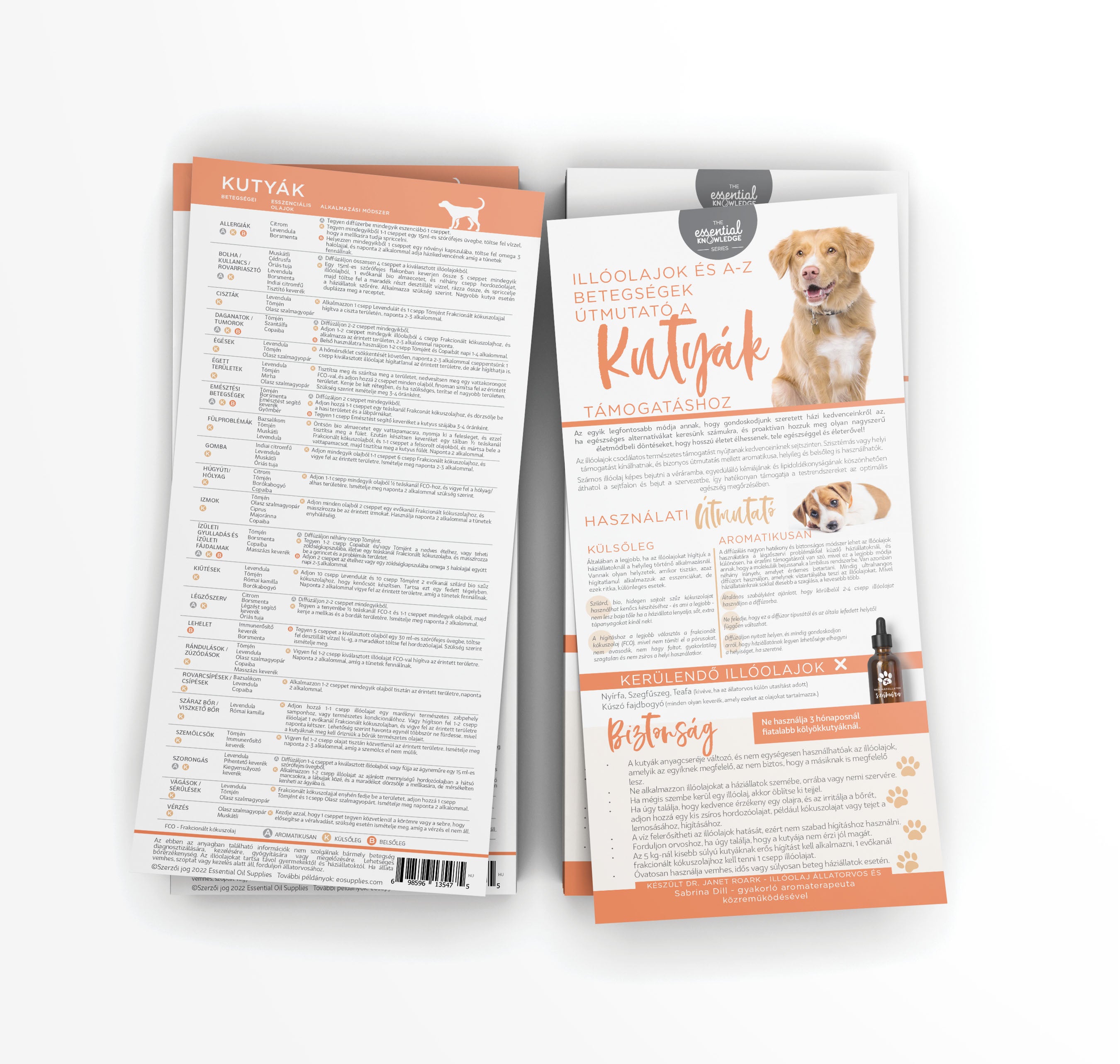 Információs Kártyacsomag (25 darab) - Illóolajok és A-Z betegségek útmutató Kutyáknak - MAGYAR NYELVŰ (2 oldalas) -Essential Knowledge sorozat