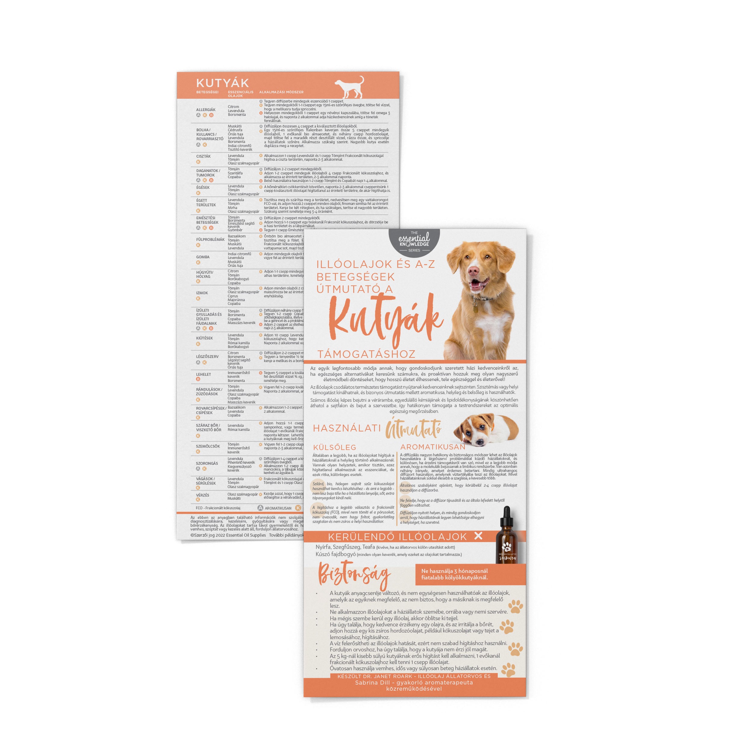 Információs Kártya - Illóolajok és A-Z betegségek útmutató Kutyáknak - MAGYAR NYELVŰ (2 oldalas) Essential Knowledge sorozat
