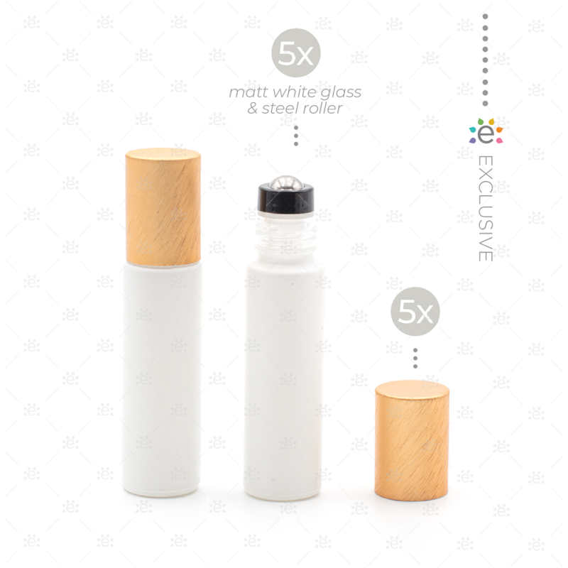 10ml (5 db) Deluxe fehér matt Roll-on narancssárga fémkupakkal görgőkkel