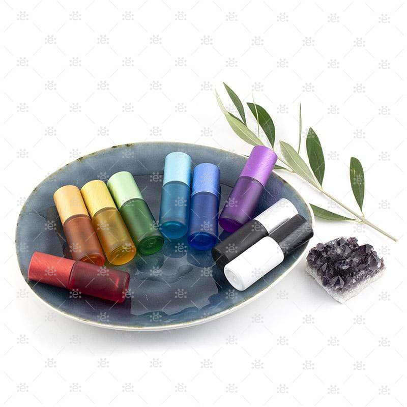 5 ml-es Deluxe matt fekete Roll-on üvegpalack narancssárga fémkupakkal és prémium görgőkkel (5 db) üveg