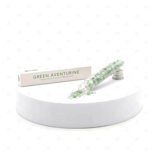 Zöld Aventurin zúzott drágakő üvegampullában (10g)